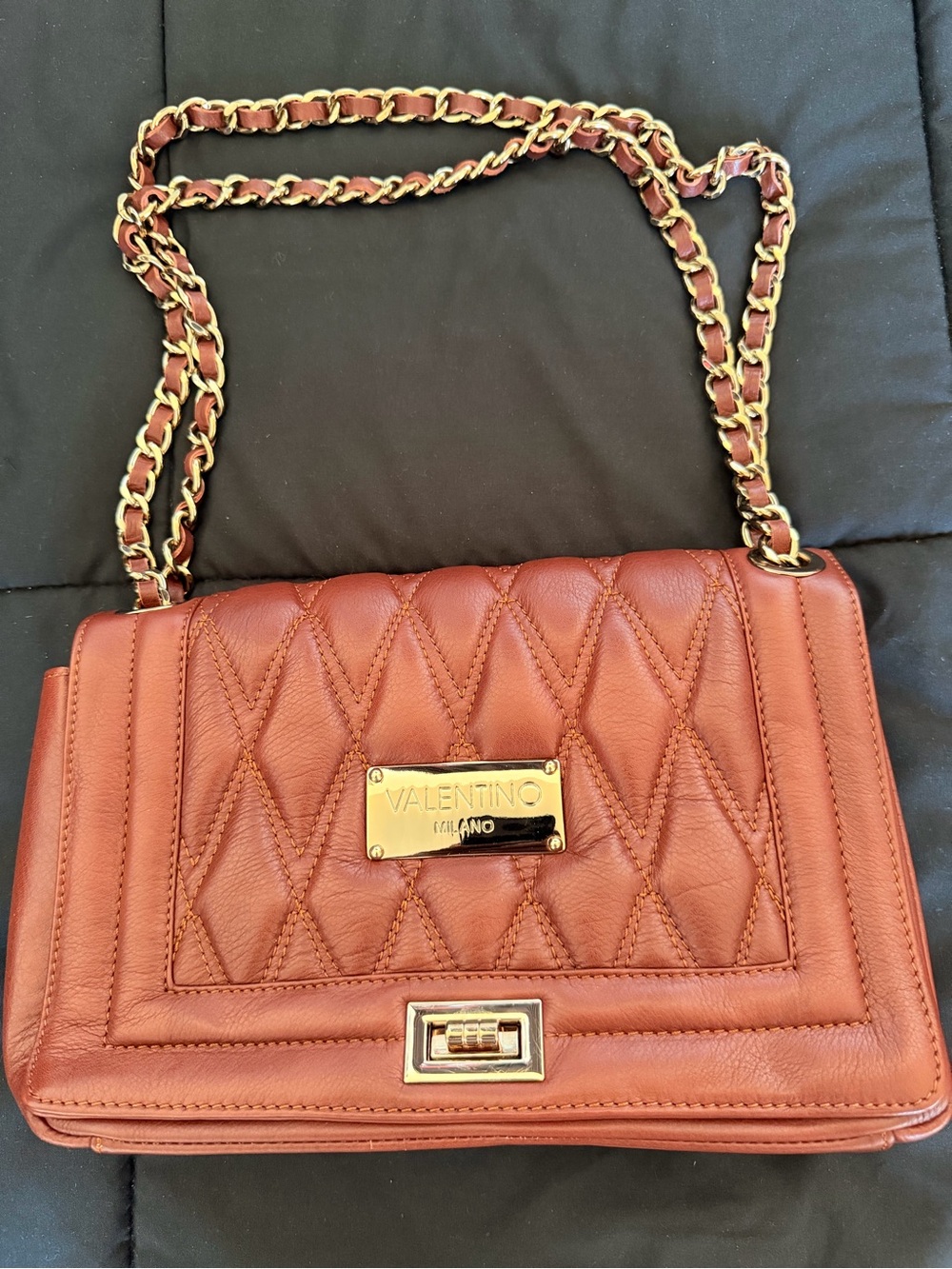 Valentino Quilted Leather Crossbody in Warm Brown with Gold Hardware